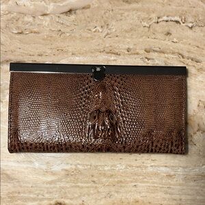 Vintage Embossed Alligator or Crocodile head, long wallet clutch